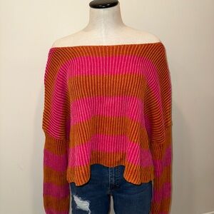 Free People Off-Shoulder Sweater in Pink and Orange